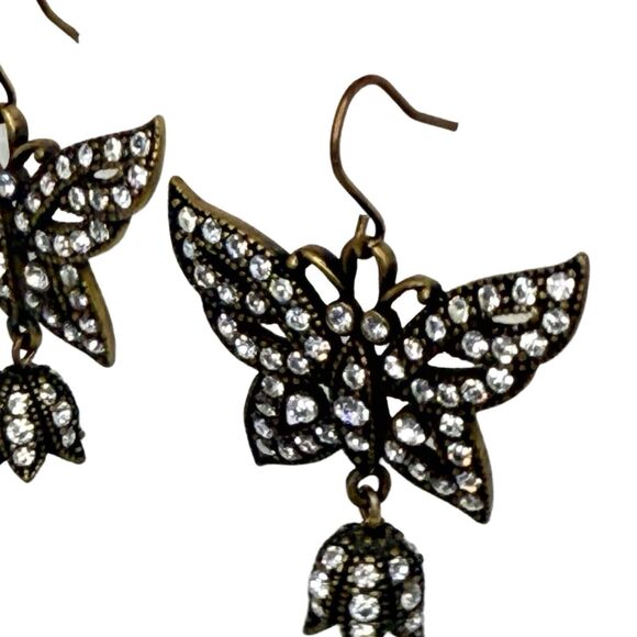 Crystal Black Butterfly Dangle Earrings 2" Jewels Of Legendary Splendor - Picture 8 of 12